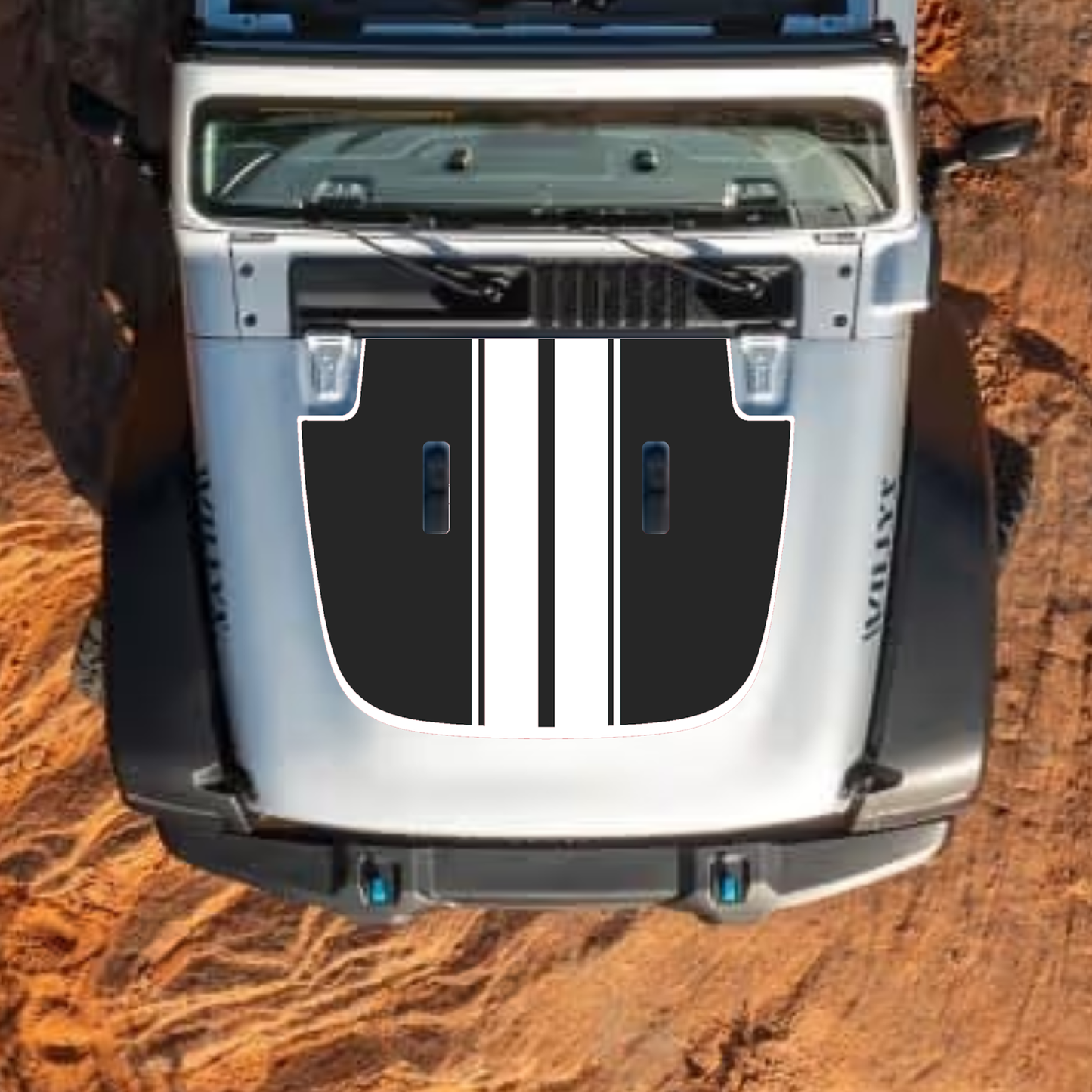 CarCode hood decal for Jeep Wrangler JL, JLU, Gladiator JT, 2018+; stylish design for standard hood.