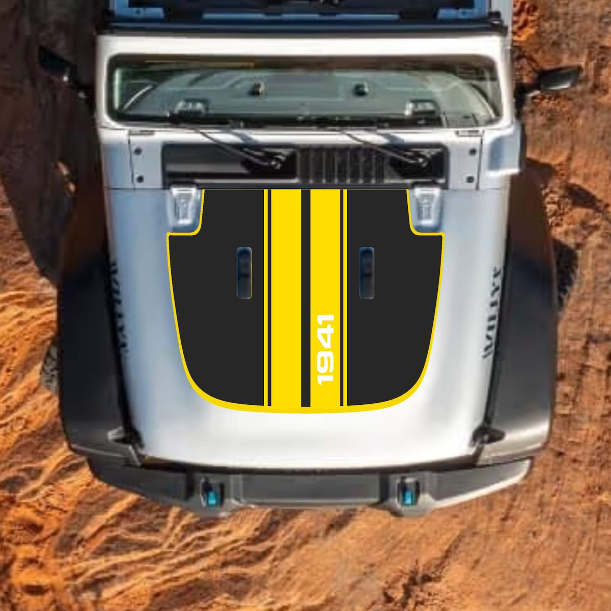 CarCode hood decal for Jeep Wrangler JL and Gladiator JT, stylish standard hood graphic for 2018+ models.