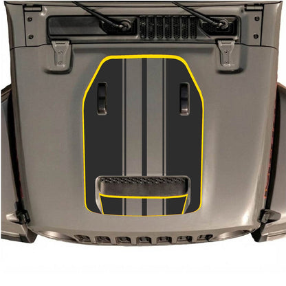 CarCode Jeep Wrangler JL/JLU Rubicon 392 or JT Gladiator Mojave hood decal, style #74, black graphic design on vehicle hood