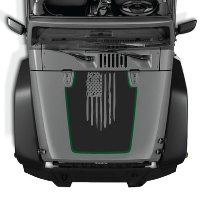 Jeep Wrangler JK/JKU hood decal by CarCode, style #67, featuring a bold black and gray graphic design on the hood.