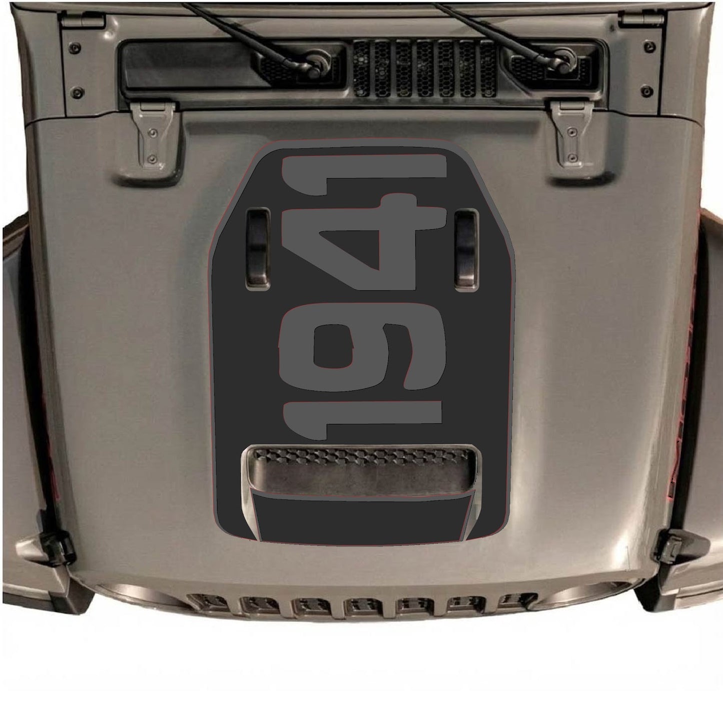 CarCode hood decal for Jeep Wrangler JL/JLU Rubicon 392 and Gladiator Mojave 2020-2026, Style #01, shown on vehicle hood