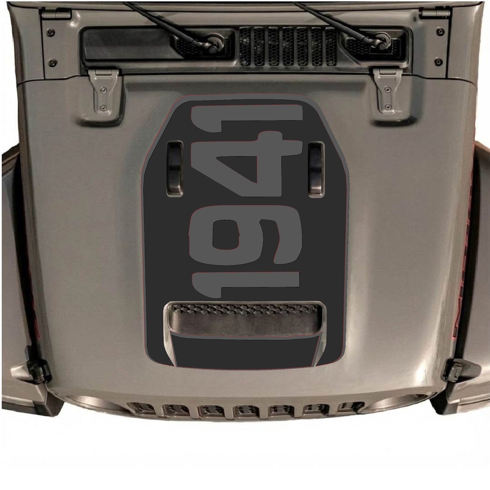 CarCode hood decal for Jeep Wrangler JL/JLU Rubicon 392 and Gladiator Mojave 2020-2026, Style #01, shown on vehicle hood