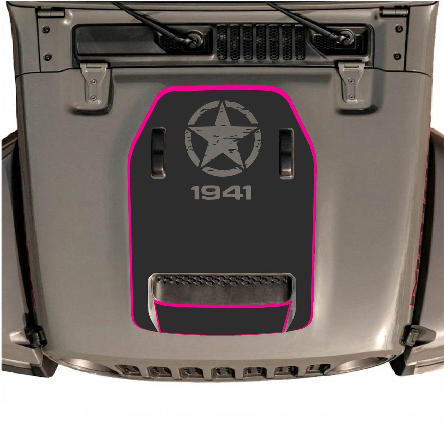 CarCode hood decal for Jeep Wrangler JL/JLU Rubicon 392 and JT Gladiator Mojave 2020-2026, black and gray style #87 design
