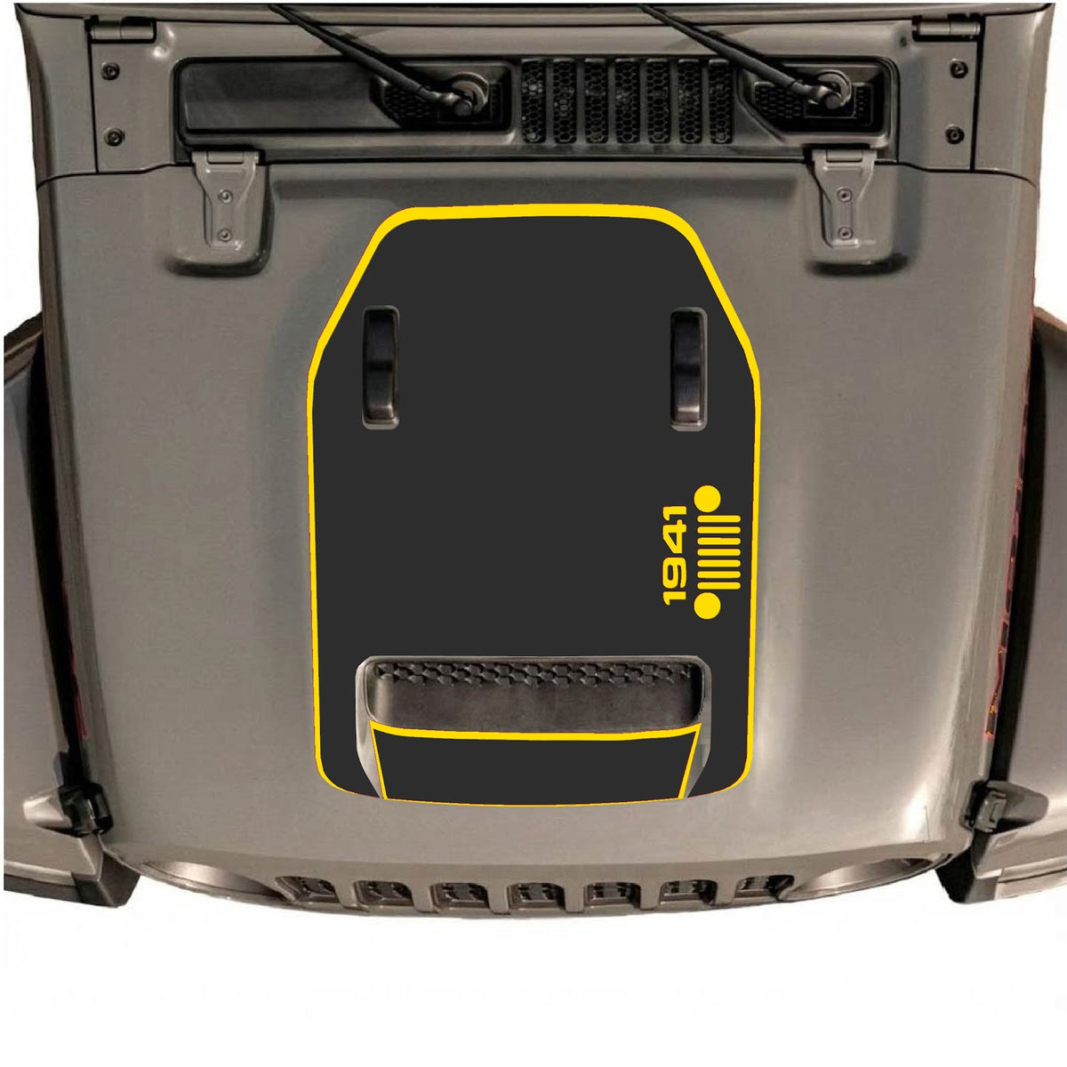 CarCode hood decal for Jeep Wrangler JL/JLU Rubicon 392 and JT Gladiator Mojave, style #55, shown on vehicle hood.