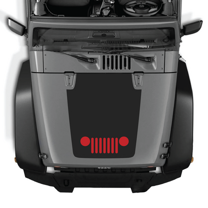 CarCode hood decal for Jeep Wrangler JK/JKU 2007-2018, style #28, shown on vehicle's hood in black and gray design.