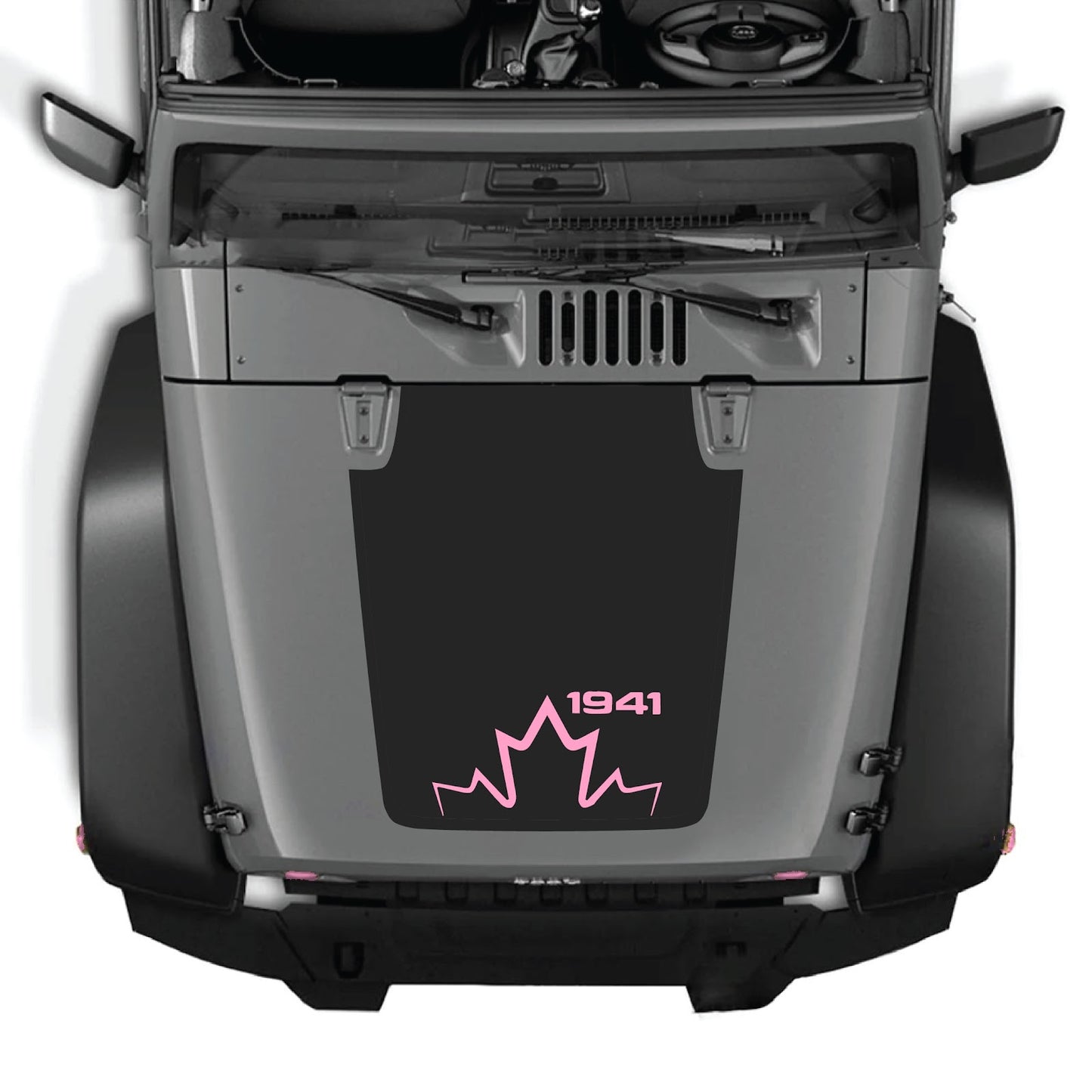 CarCode hood decal for Jeep Wrangler JK/JKU 2007-2018, style #12, featuring bold black graphic design on vehicle hood.