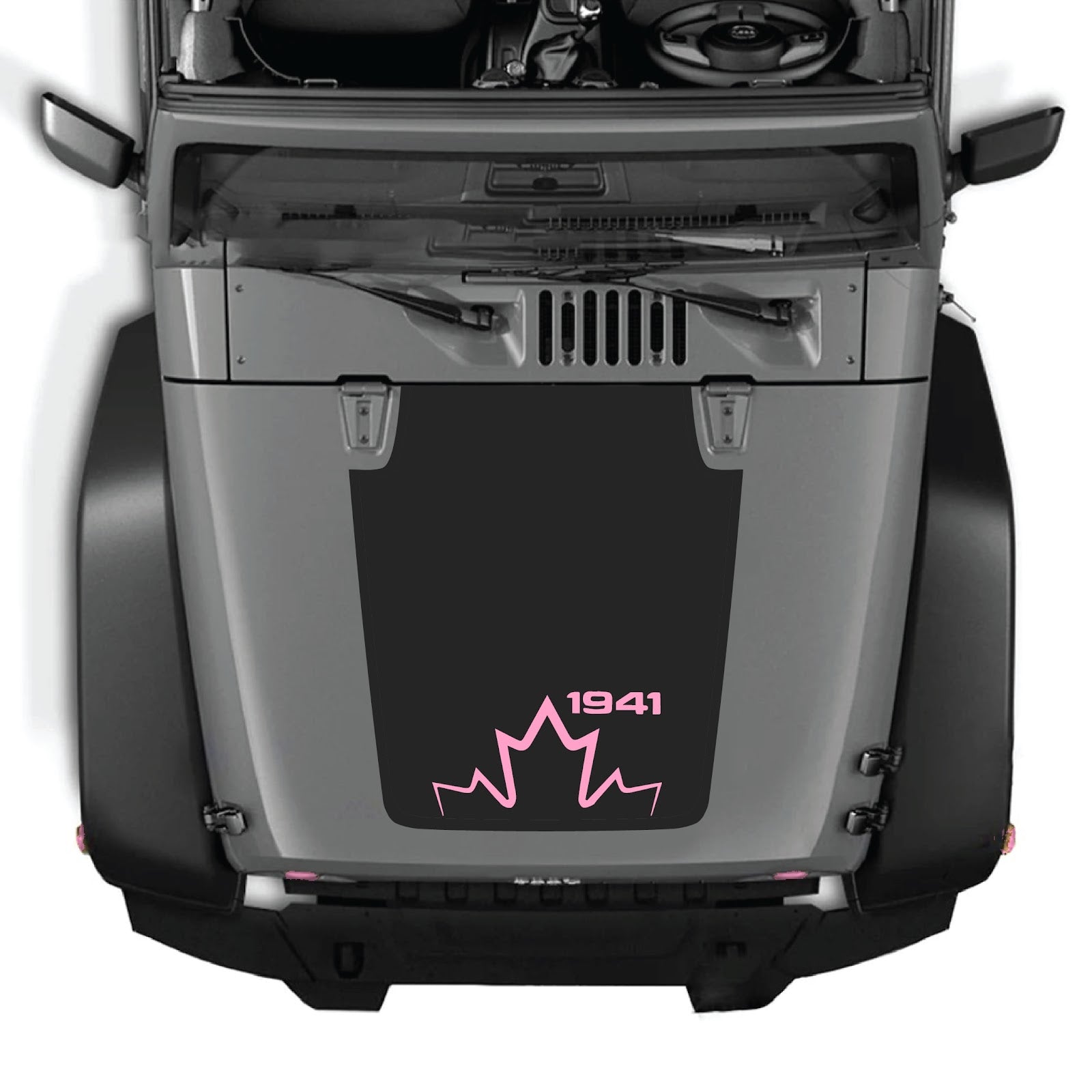 CarCode hood decal for Jeep Wrangler JK/JKU 2007-2018, style #12, featuring bold black graphic design on vehicle hood.