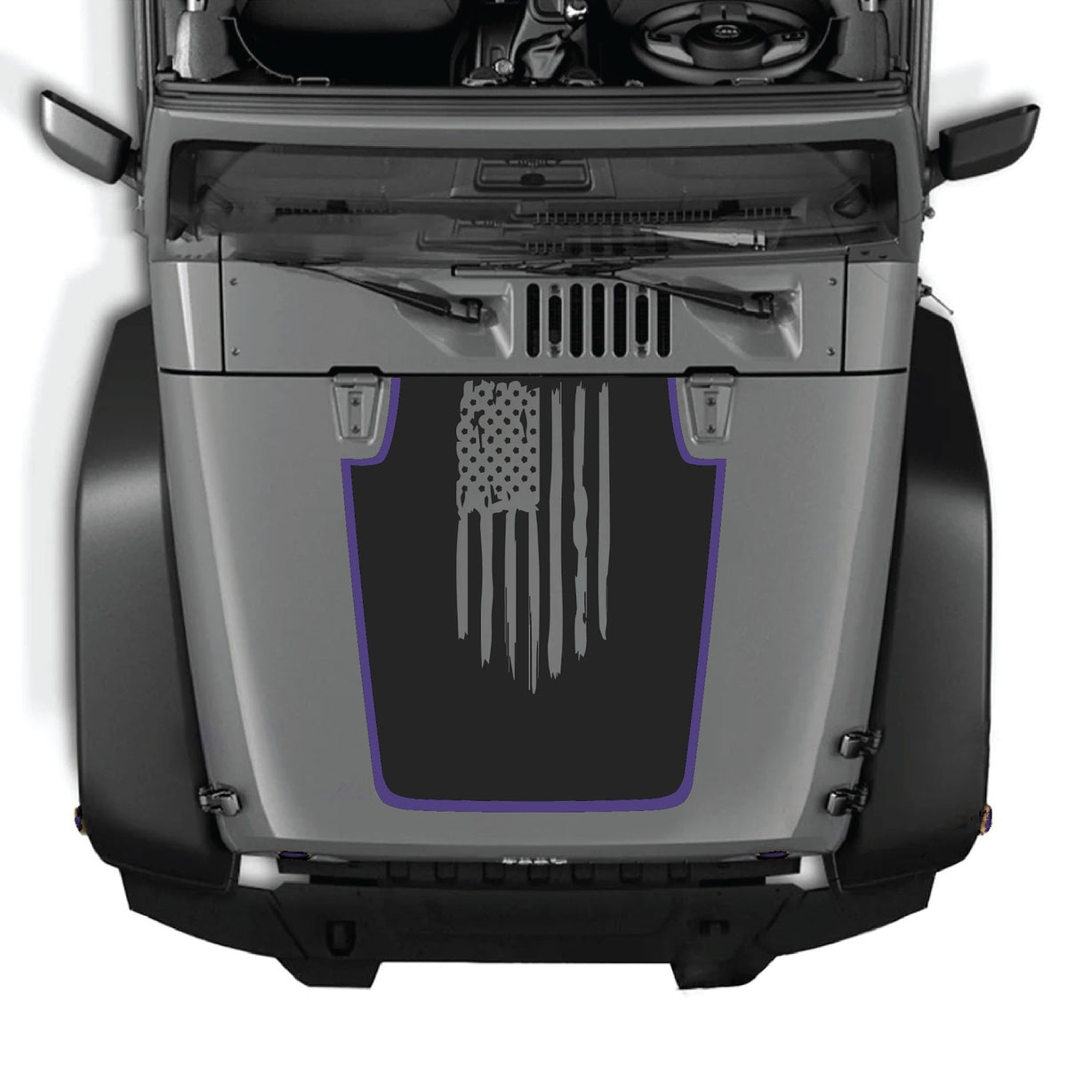 Jeep Wrangler JK/JKU 2007-2018 hood decal by CarCode, style #67, featuring bold black and white graphic design on vehicle hood.