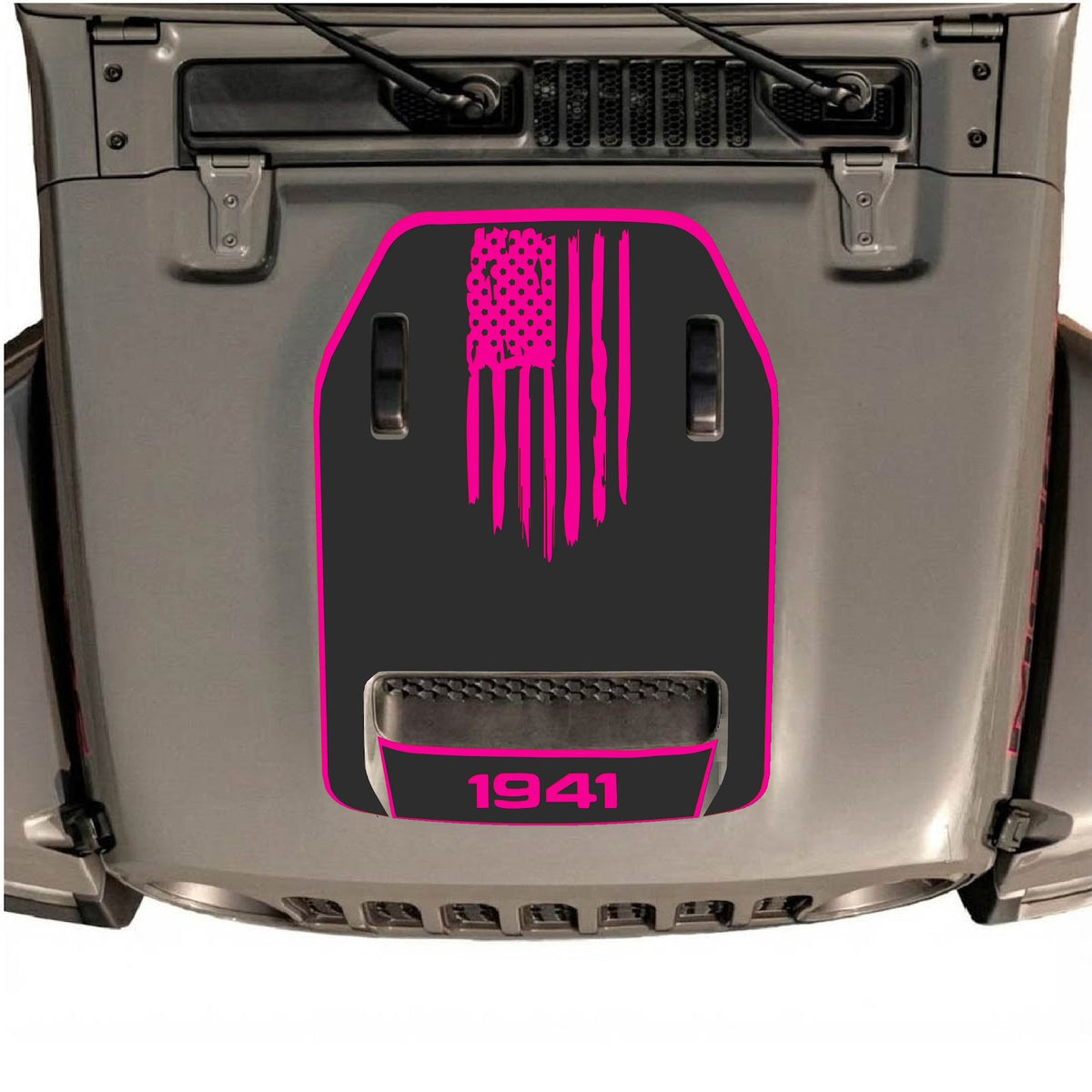 CarCode Jeep Wrangler JL/JLU Rubicon 392 and JT Gladiator Mojave hood decal in style #29, featuring bold graphic design on the hood.