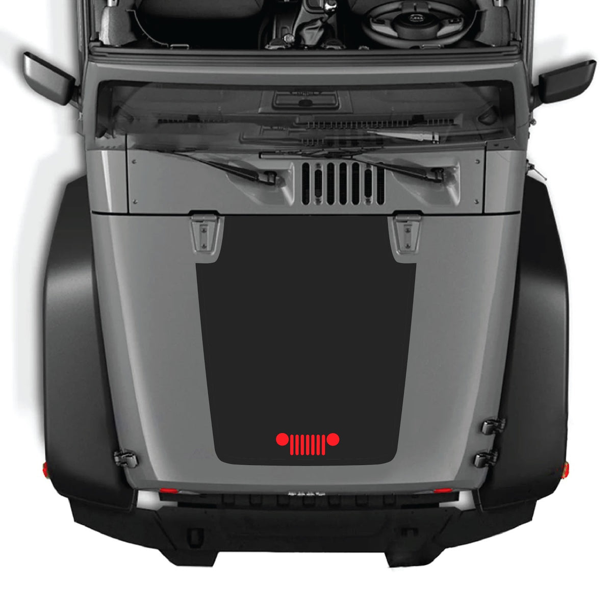 Jeep Wrangler JK/JKU 2007-2018 hood decal by CarCode, style #27, featuring bold graphic design on the vehicle's hood.