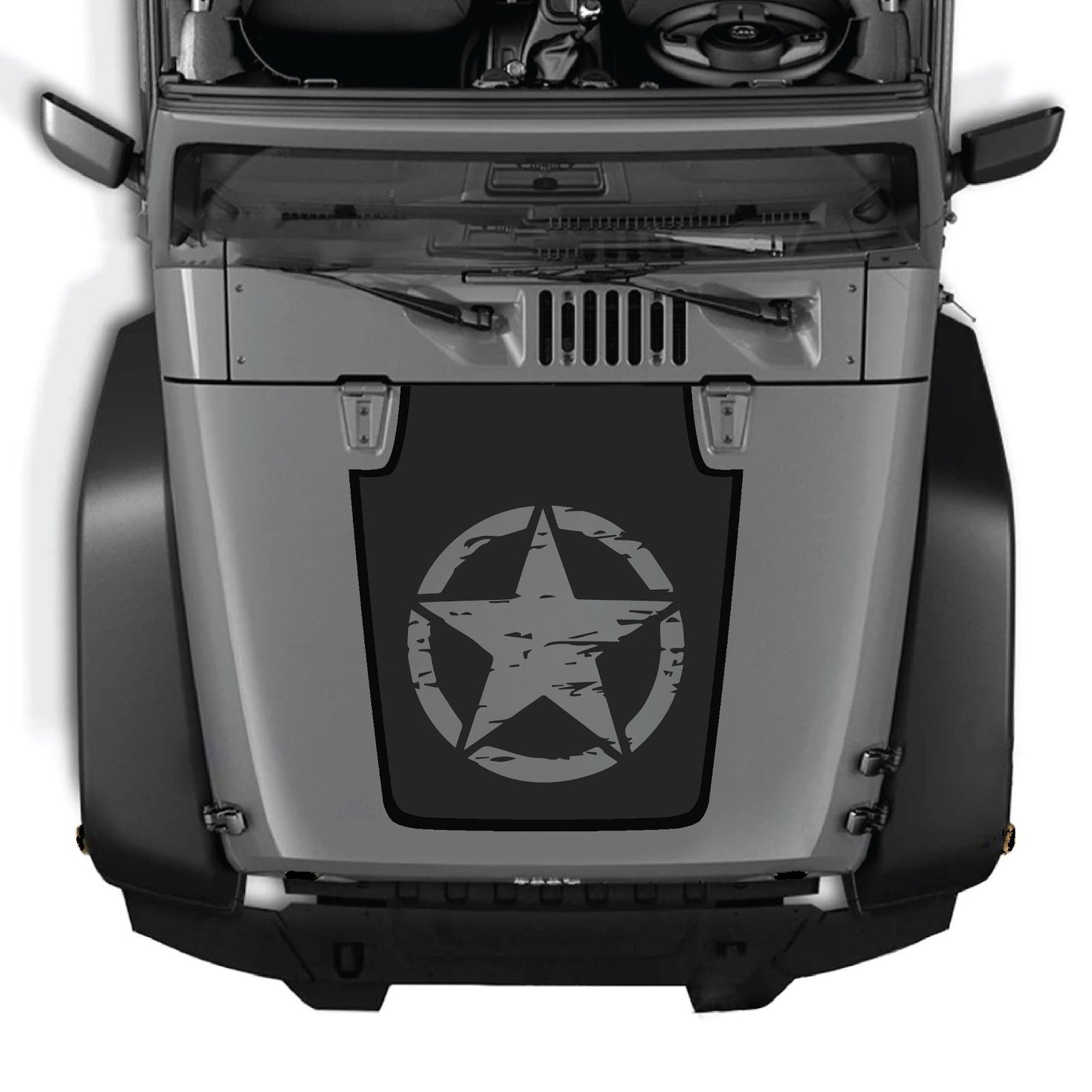 CarCode Jeep Wrangler JK/JKU hood decal, style #78, black graphic design on the vehicle's hood for a custom look.