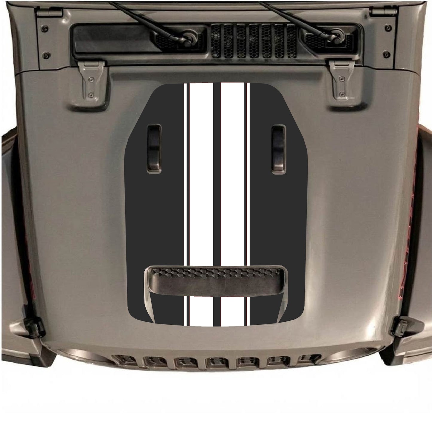 CarCode hood decal for Jeep Wrangler JL/JLU Rubicon 392 and JT Gladiator Mojave 2020-2026, Style #12, black and gray design.