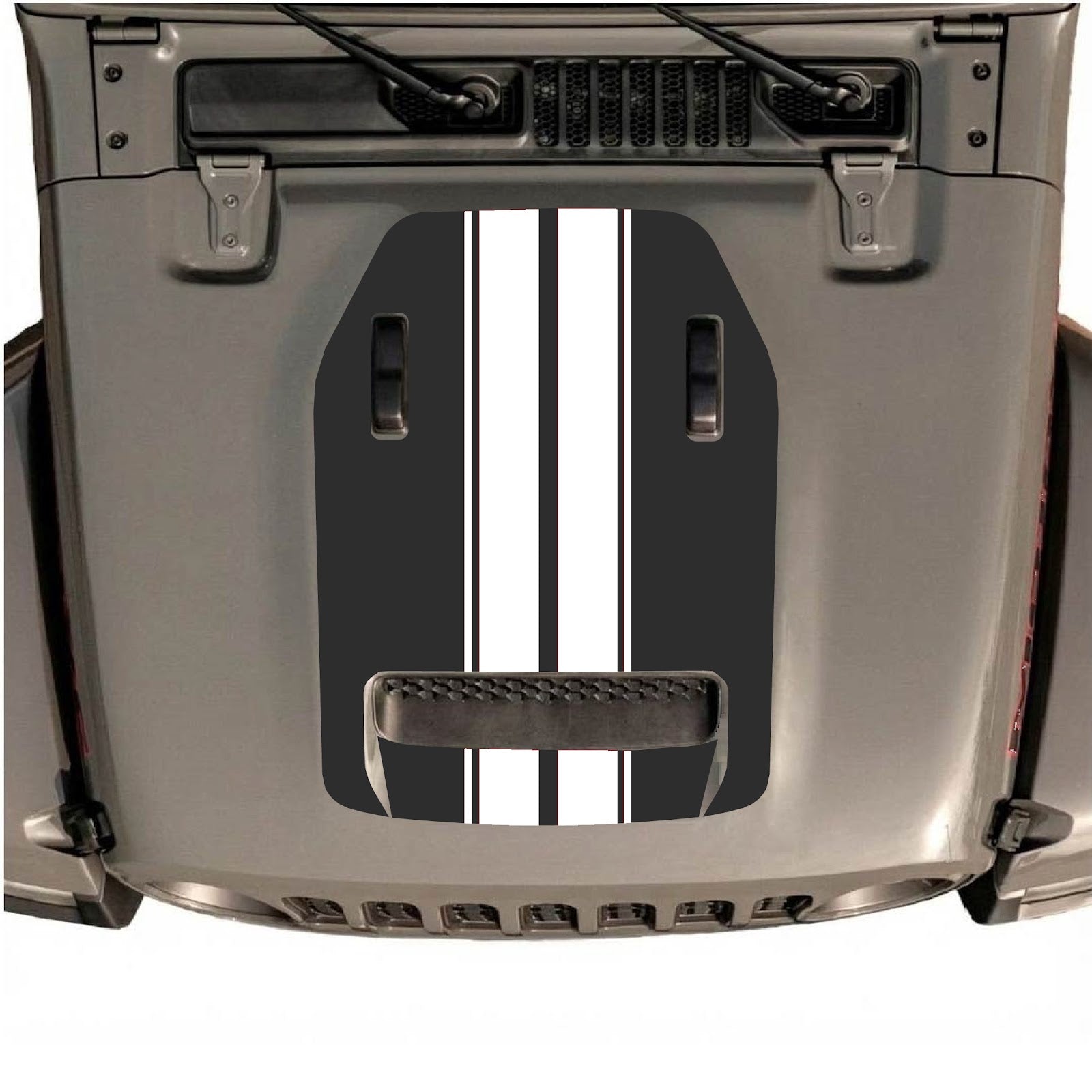 CarCode hood decal for Jeep Wrangler JL/JLU Rubicon 392 and JT Gladiator Mojave 2020-2026, Style #12, black and gray design.