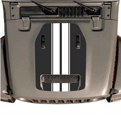 CarCode hood decal for Jeep Wrangler JL/JLU Rubicon 392 and JT Gladiator Mojave 2020-2026, Style #12, black and gray design.