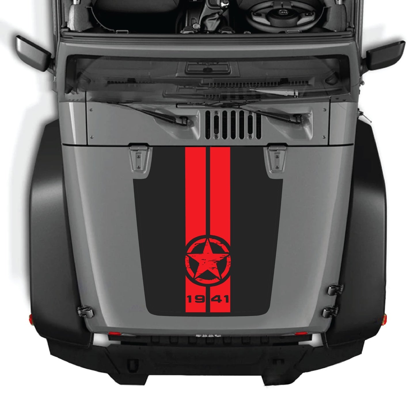 Black hood decal with CarCode logo for Jeep Wrangler JK/JKU 2007-2018, style #62, shown on vehicle's hood.