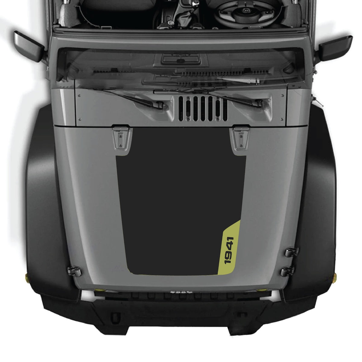 CarCode Jeep Wrangler JK/JKU 2007-2018 hood decal, Style #35, black and white graphic design on the vehicle's hood.
