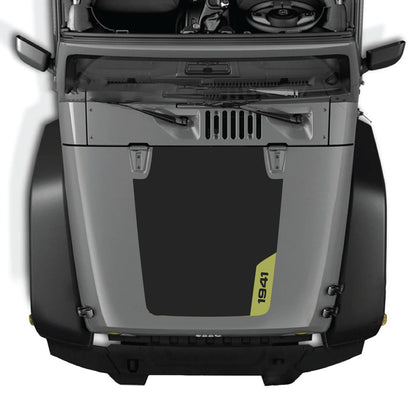 CarCode Jeep Wrangler JK/JKU 2007-2018 hood decal, Style #35, black and white graphic design on the vehicle's hood.