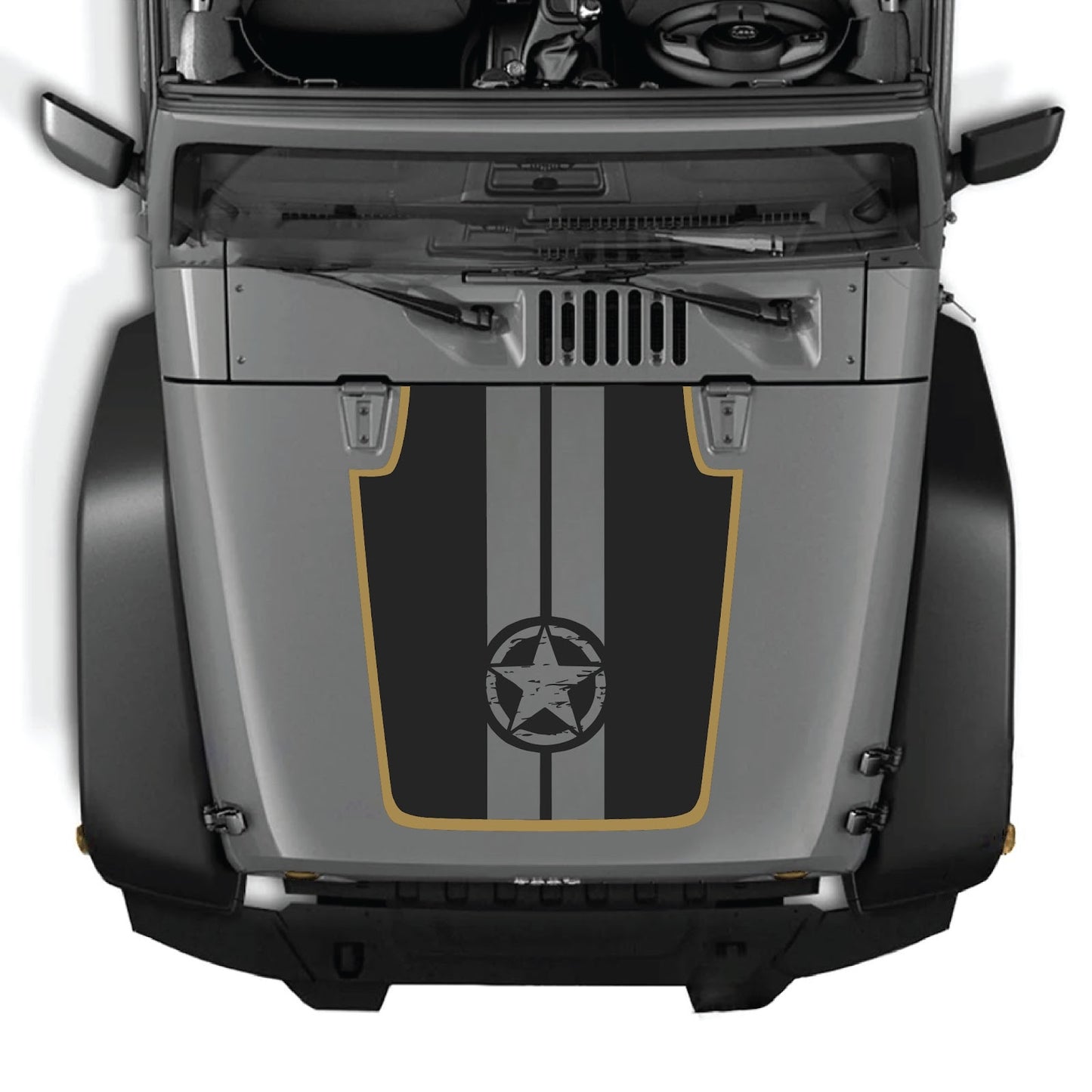 CarCode Jeep Wrangler JK/JKU hood decal, Style #88, 2007-2018, black graphic design on vehicle hood.