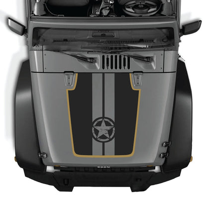 CarCode Jeep Wrangler JK/JKU hood decal, Style #88, 2007-2018, black graphic design on vehicle hood.
