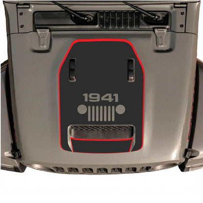 CarCode Jeep Wrangler JL/JLU Rubicon 392 and JT Gladiator Mojave hood decal, style #92, black and silver graphic design.