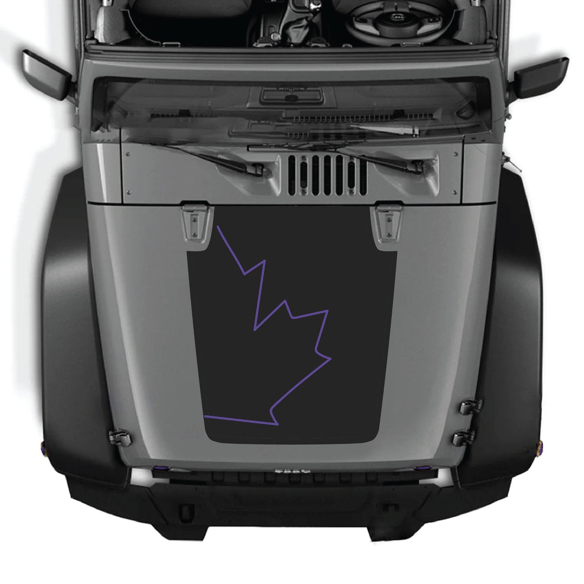 CarCode Jeep Wrangler JK/JKU hood decal in style #07, black and gray design applied to the vehicle's hood.