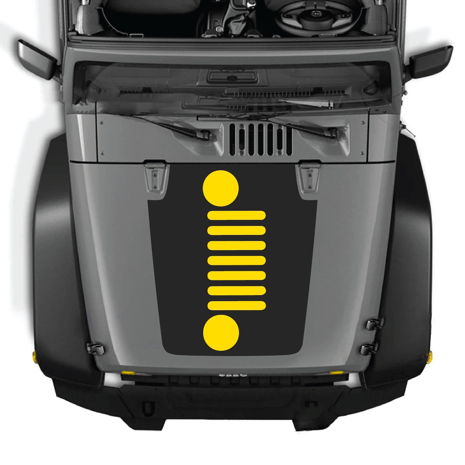 CarCode Jeep Wrangler JK/JKU hood decal in style #51, black graphic sticker on the vehicle's hood for a custom look.