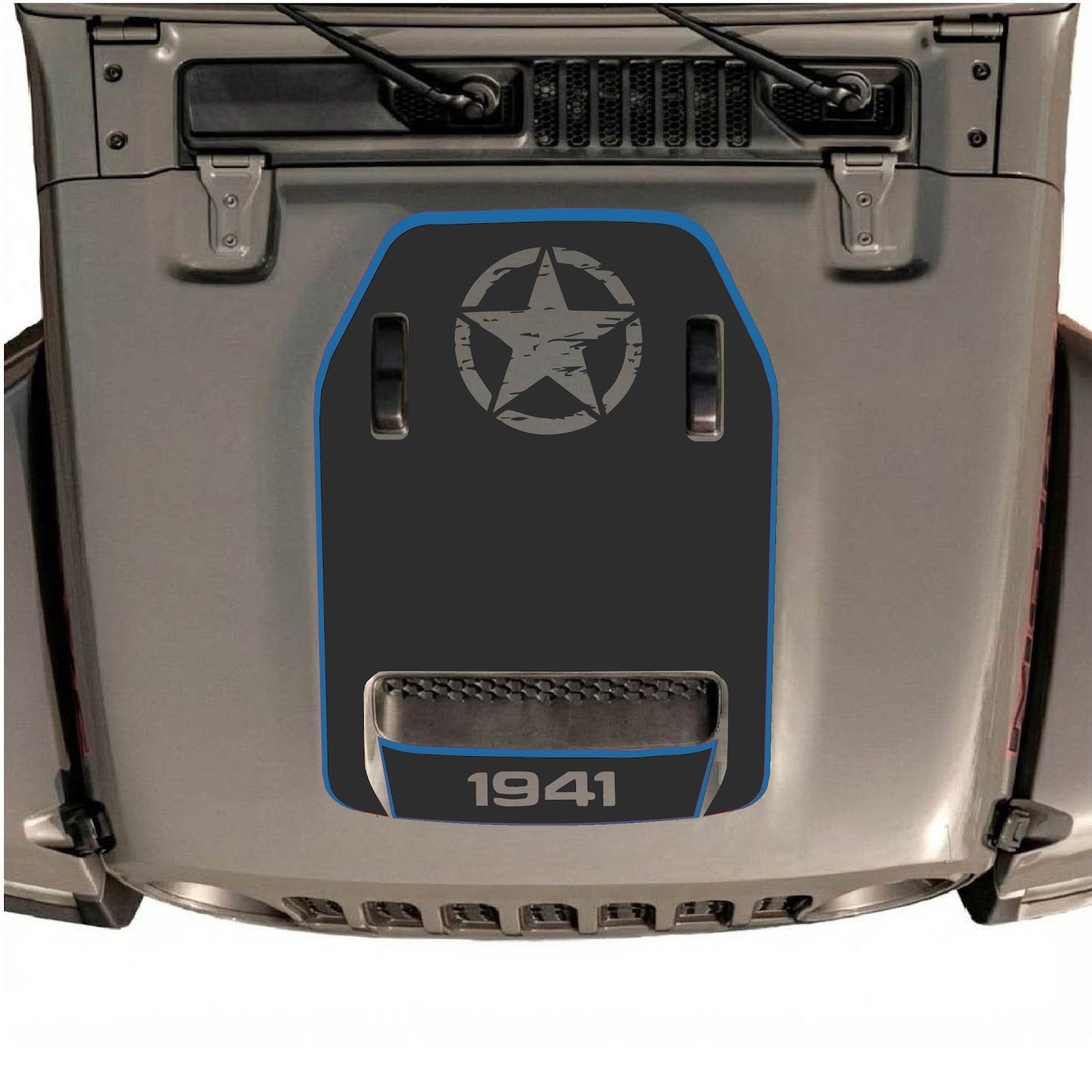 Jeep Wrangler JL/JLU Rubicon 392 hood decal by CarCode, style #88, in black with detailed design on vehicle hood.