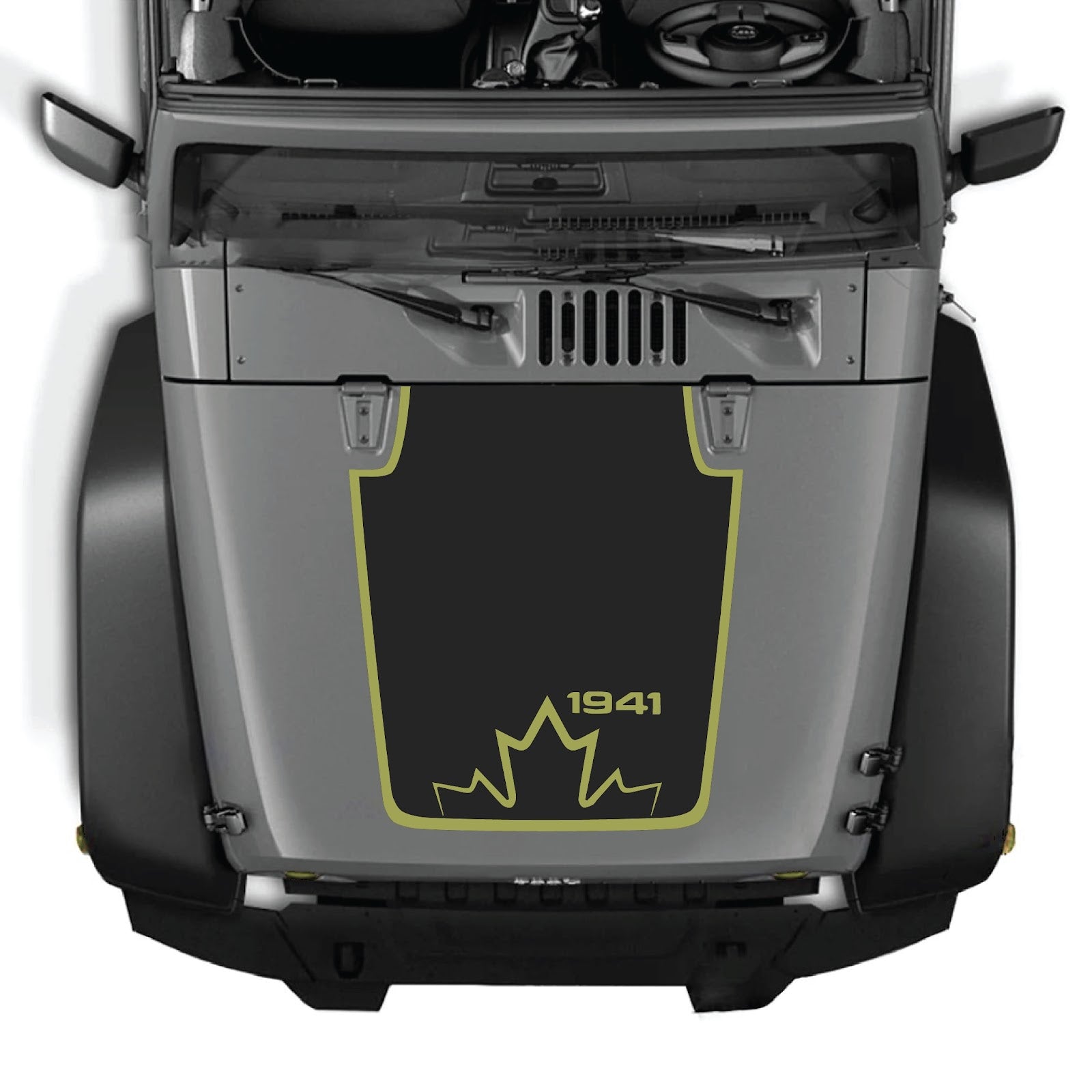 CarCode hood decal for Jeep Wrangler JK/JKU 2007-2018, style #20, black graphic design on vehicle hood.
