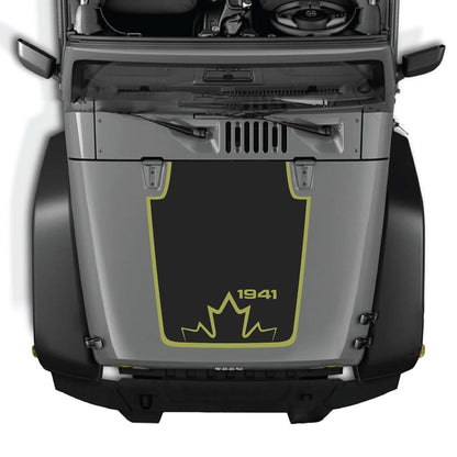 CarCode hood decal for Jeep Wrangler JK/JKU 2007-2018, style #20, black graphic design on vehicle hood.