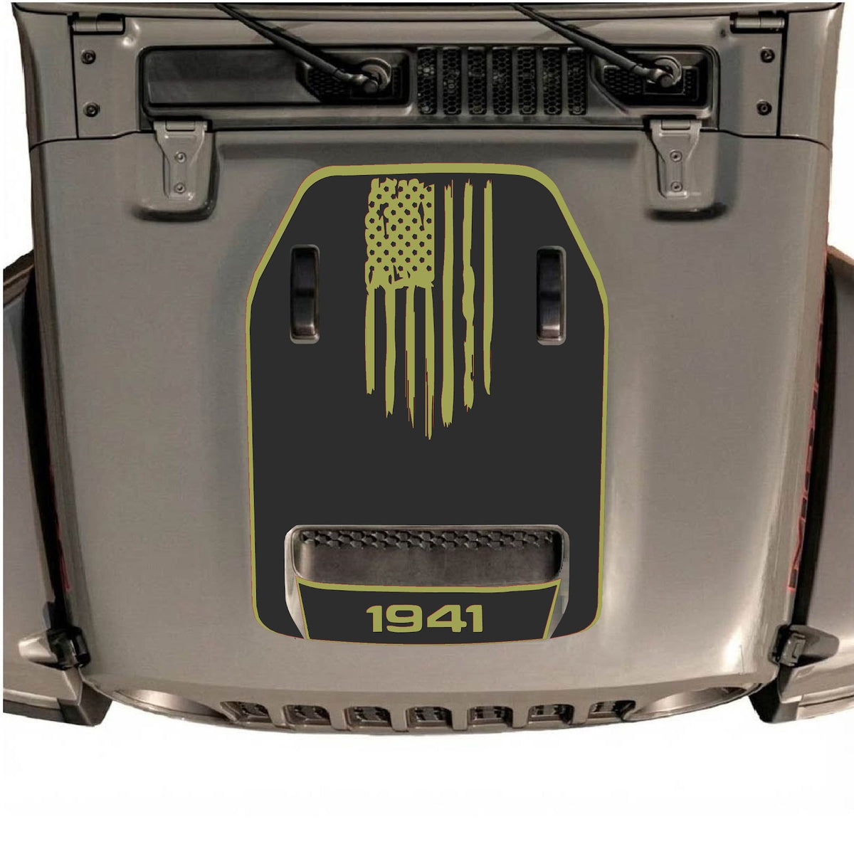 CarCode hood decal for Jeep Wrangler JL/JLU Rubicon 392 and JT Gladiator Mojave, style #29, featuring bold graphic design on vehicle hood.