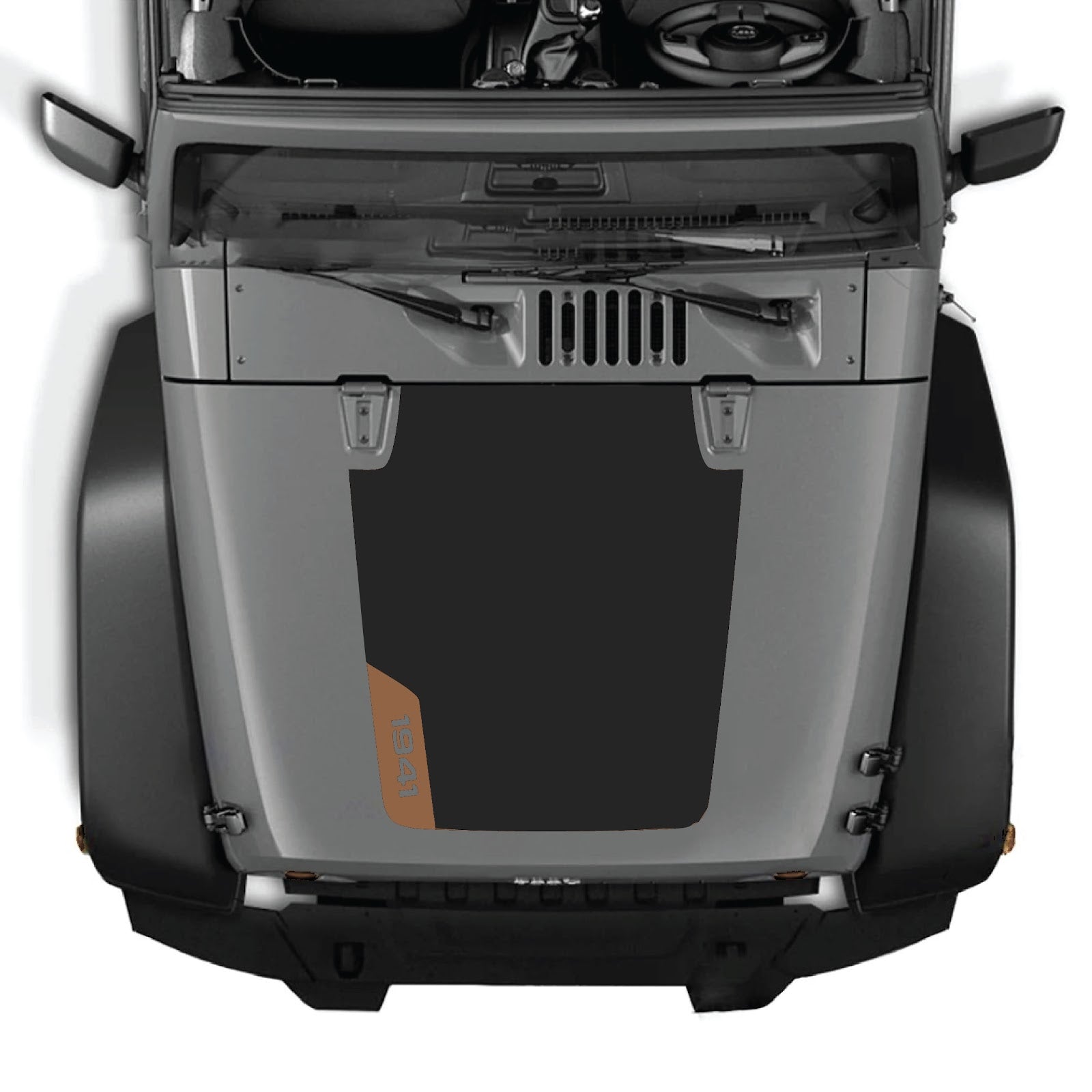 CarCode hood decal for Jeep Wrangler JK/JKU 2007-2018, style #85, black and white decal on vehicle hood.