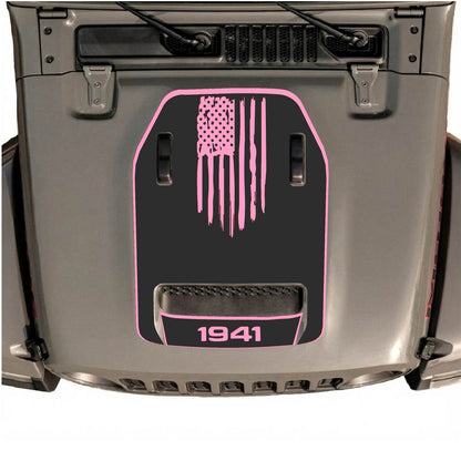 CarCode Jeep Wrangler JL/JLU Rubicon 392 and JT Gladiator Mojave hood decal in Style #29, black graphic design on vehicle hood.