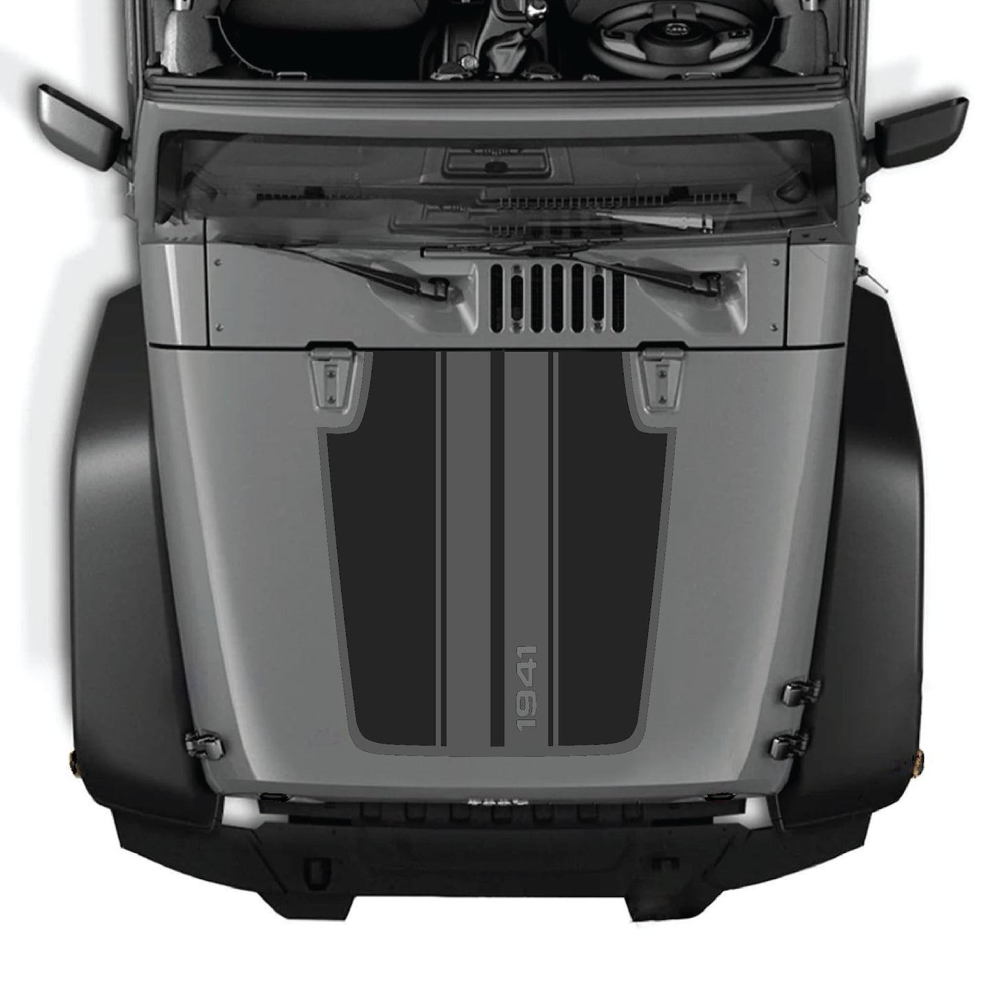 CarCode Jeep Wrangler JK/JKU hood decal style #66, black graphic sticker for 2007-2018 Jeep Wrangler models.