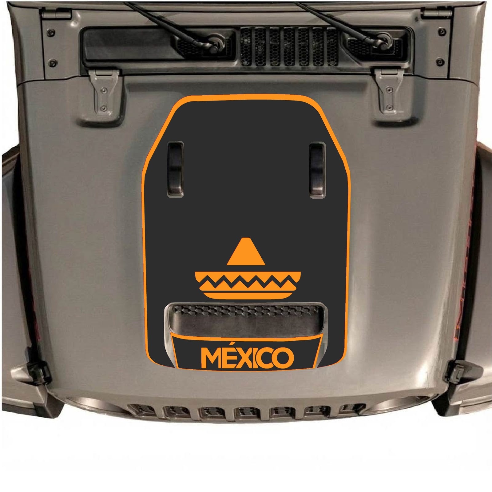 CarCode Jeep Wrangler JL/JLU Rubicon 392 hood decal, style #15, for Gladiator Mojave 2020-2026, black and gray design on hood