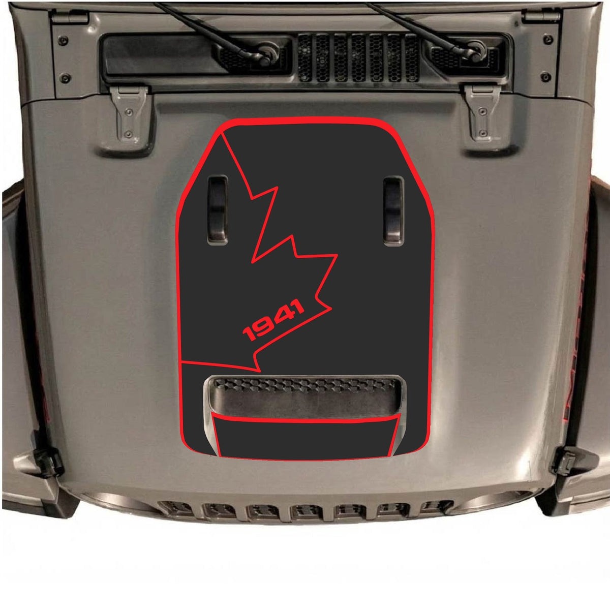 CarCode hood decal for Jeep Wrangler JL/JLU Rubicon 392 and JT Gladiator Mojave 2020-2026, style #25, shown on vehicle hood.