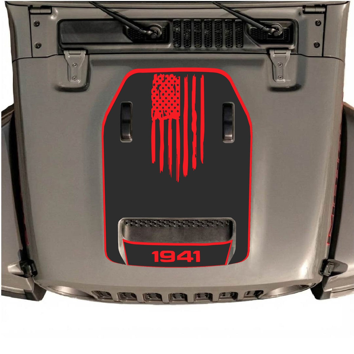 CarCode hood decal for Jeep Wrangler JL/JLU Rubicon 392 and JT Gladiator Mojave 2020-2026, style #29, shown on vehicle hood.