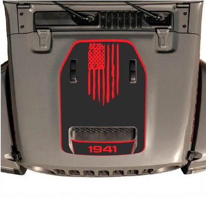 CarCode hood decal for Jeep Wrangler JL/JLU Rubicon 392 and JT Gladiator Mojave 2020-2026, style #29, shown on vehicle hood.