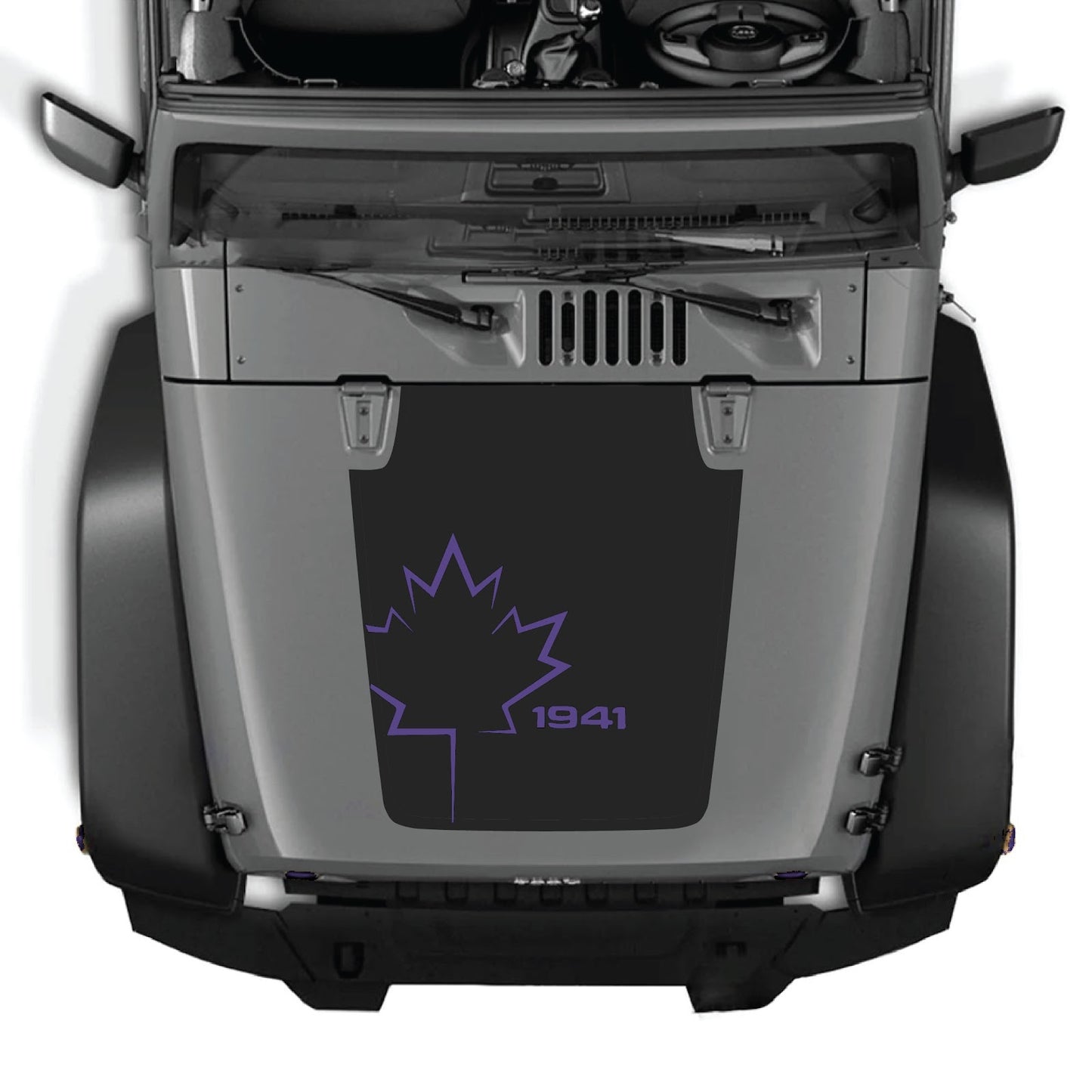 CarCode hood decal for Jeep Wrangler JK/JKU 2007-2018, style #10, black graphic design on vehicle's hood.