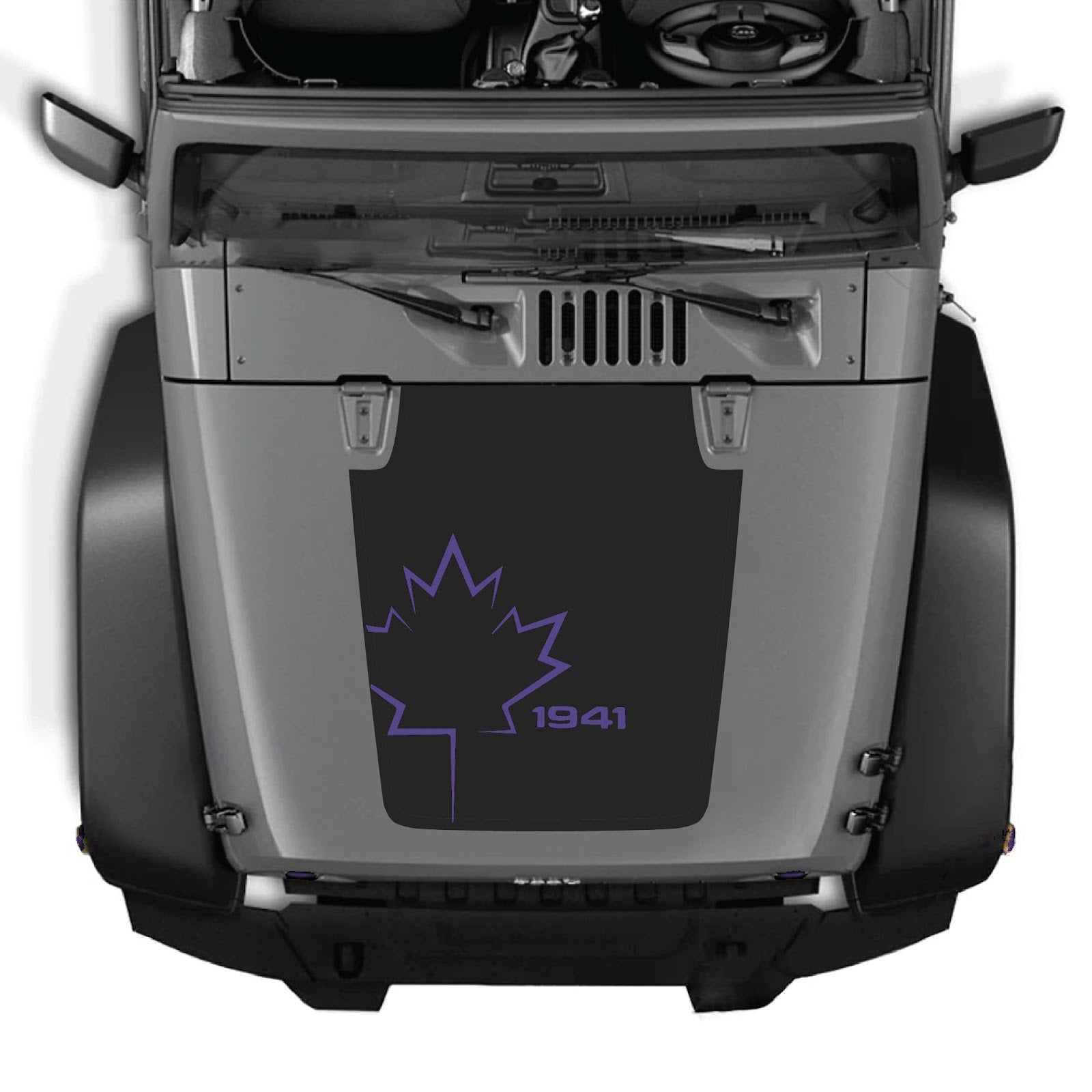 CarCode hood decal for Jeep Wrangler JK/JKU 2007-2018, style #10, black graphic design on vehicle's hood.