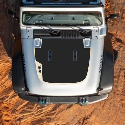 CarCode hood decal for Jeep Wrangler JL, JLU, and Gladiator JT, stylish #44 design on standard hood, 2018+ model.
