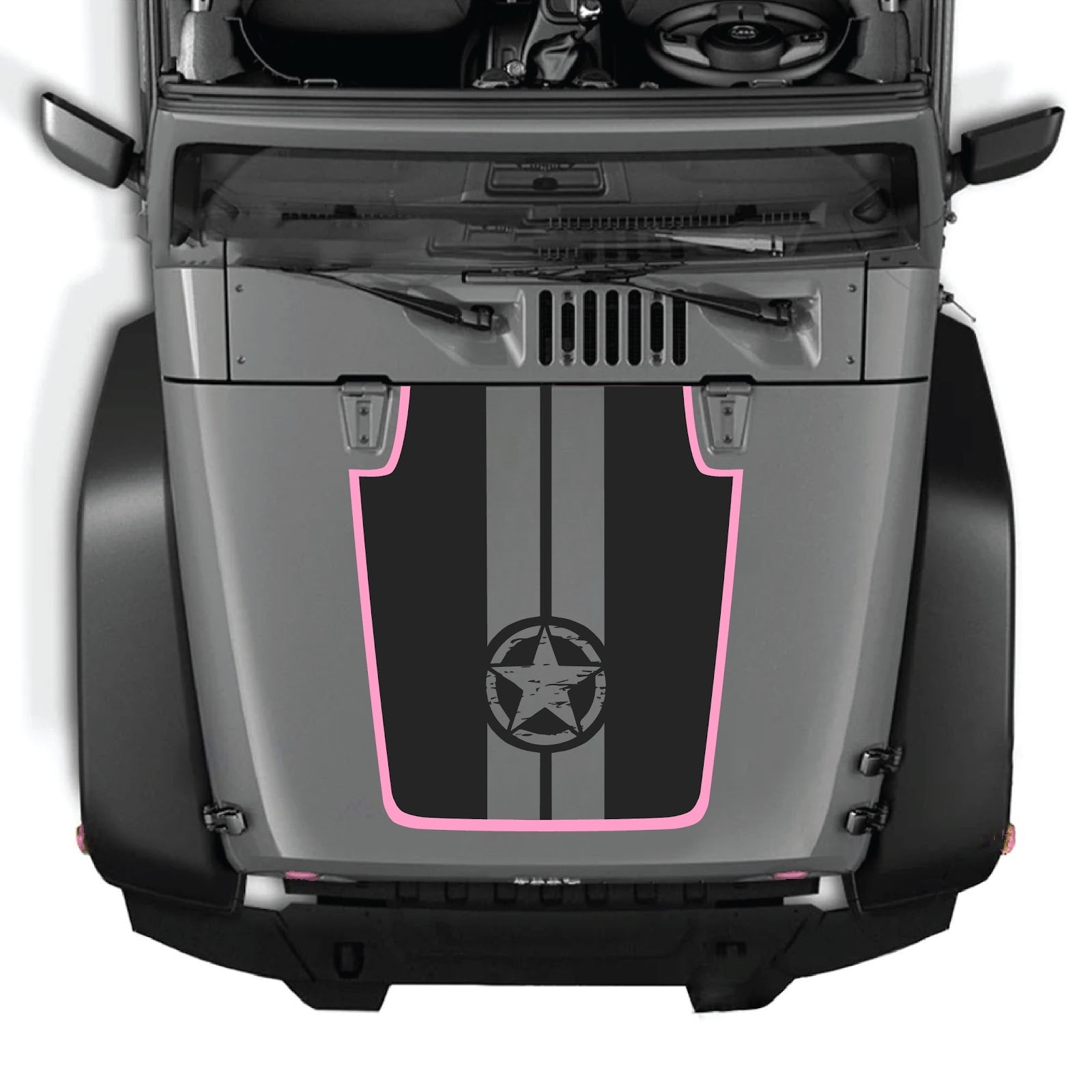 CarCode hood decal for Jeep Wrangler JK/JKU 2007-2018, style #88, shown on the vehicle's hood with black and gray design