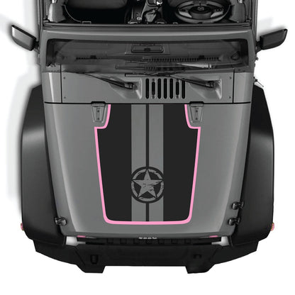 CarCode hood decal for Jeep Wrangler JK/JKU 2007-2018, style #88, shown on the vehicle's hood with black and gray design