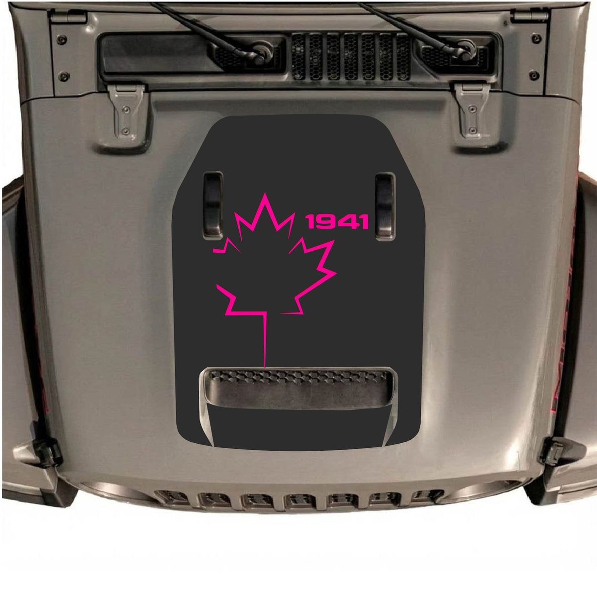 Jeep Wrangler JL/JLU Rubicon 392 and JT Gladiator Mojave hood decal by CarCode, style #22, black graphic on vehicle hood