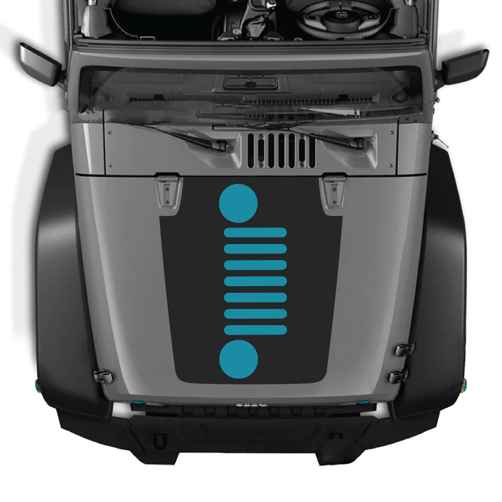 CarCode Jeep Wrangler JK/JKU hood decal, Style #51, black and white graphic design on the vehicle's hood.