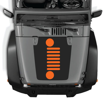 CarCode hood decal for Jeep Wrangler JK/JKU 2007-2018, Style #51, shown on black vehicle with decal applied to hood.