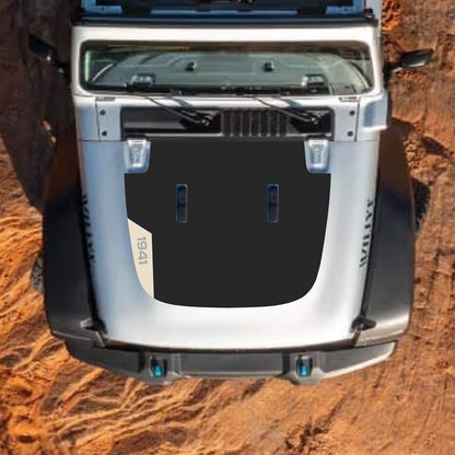 CarCode Jeep Wrangler JL, JLU, Gladiator JT hood decal in style #94, black graphic design on vehicle hood.