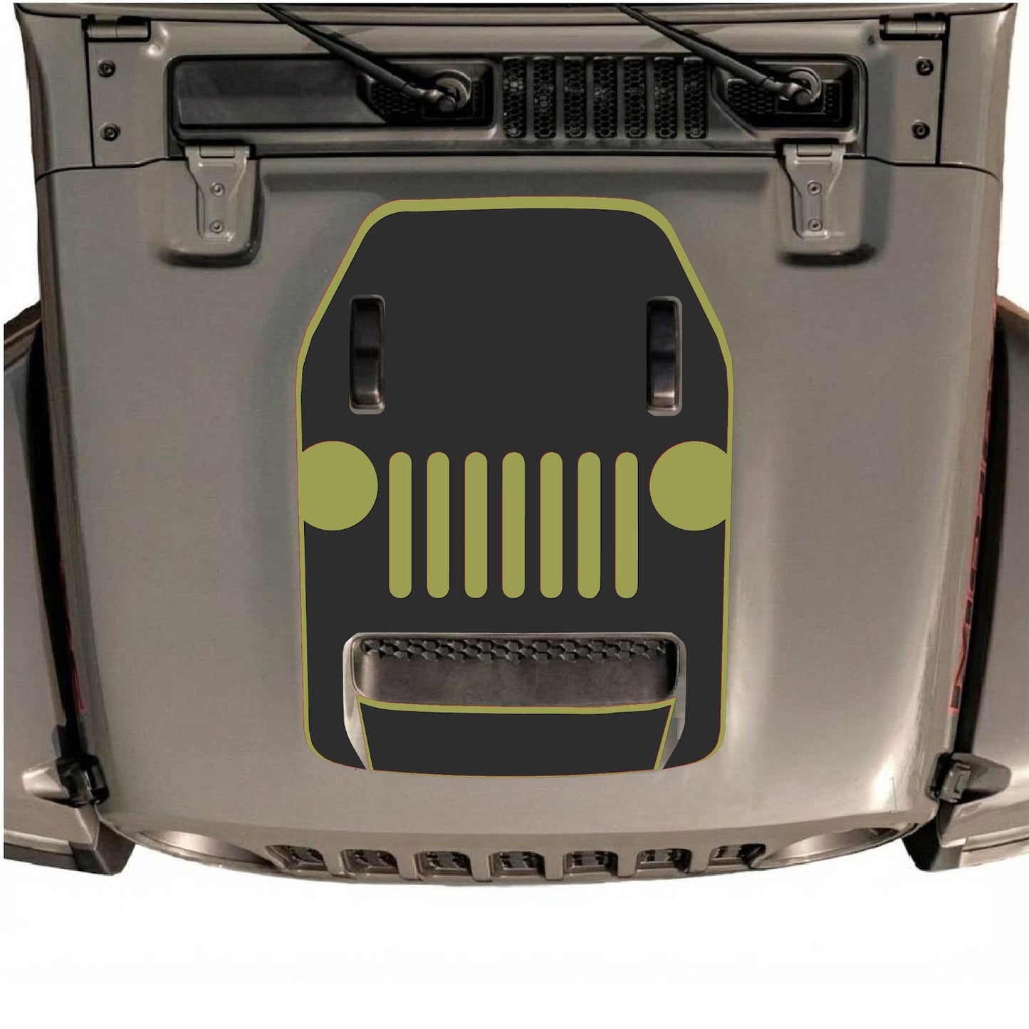 CarCode hood decal for Jeep Wrangler JL/JLU Rubicon 392 and JT Gladiator Mojave, style #03, shown on vehicle's hood.