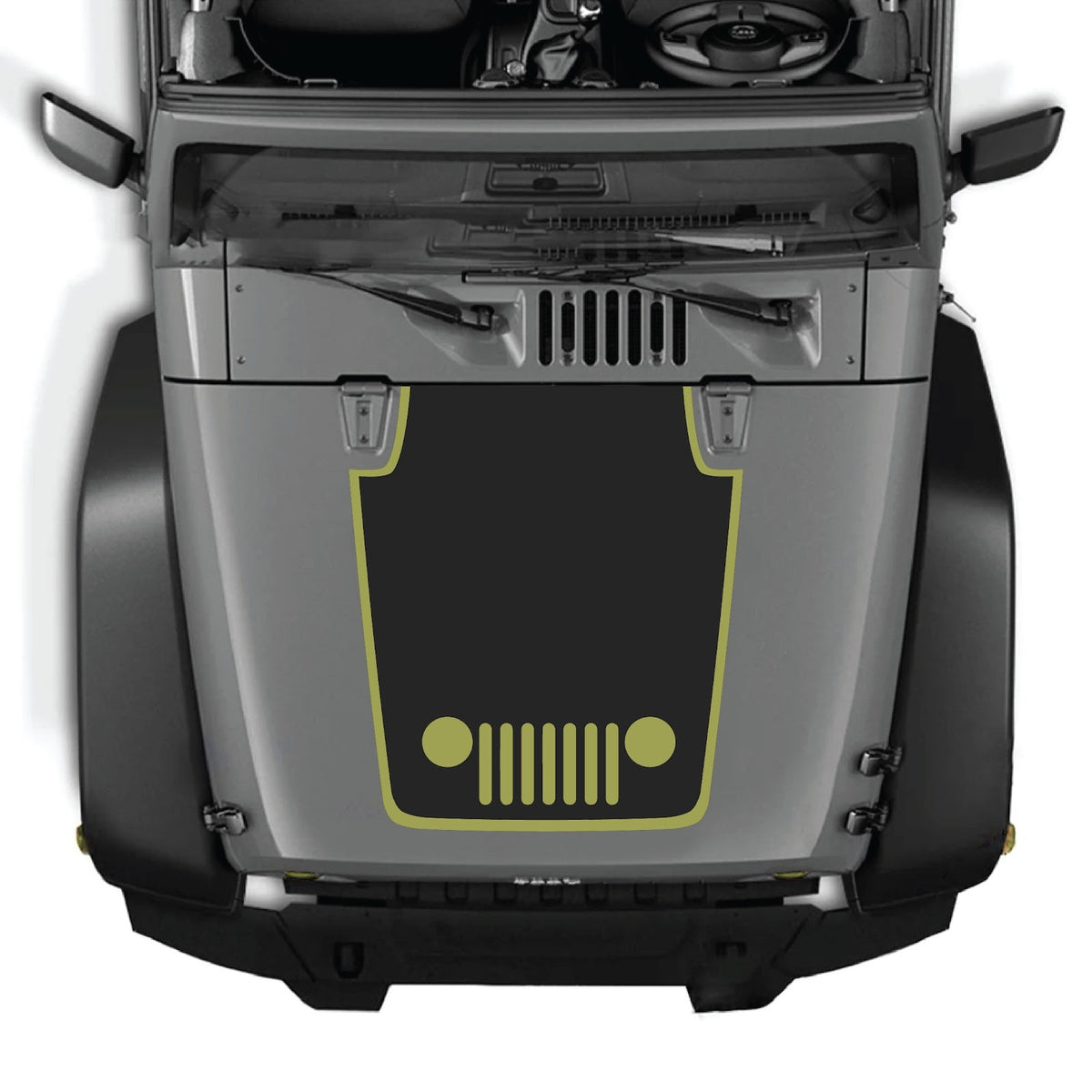 CarCode Jeep Wrangler JK/JKU hood decal Style #32, black vinyl graphic applied on vehicle hood, for 2007-2018 models