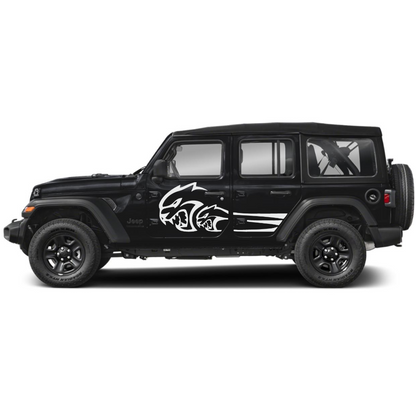 Savage Cat Side Decal Kit – Cut Avery Vinyl (Black/Blue/Grey/Red/White) for Wrangler JL/JLU/JK/JKU/4xe & Gladiator JT – Pair, Pre-Masked