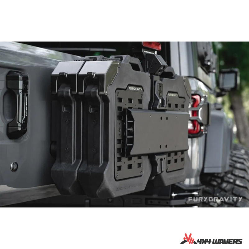 4x4wavers Fury Aluminum Multifunction Box - &nbsp;Tailgate Equipment Integrated Set - Rear Integrated Kit with 2 Gas Cans Tanks and storage with numeric locks - 4X4 WAVERS